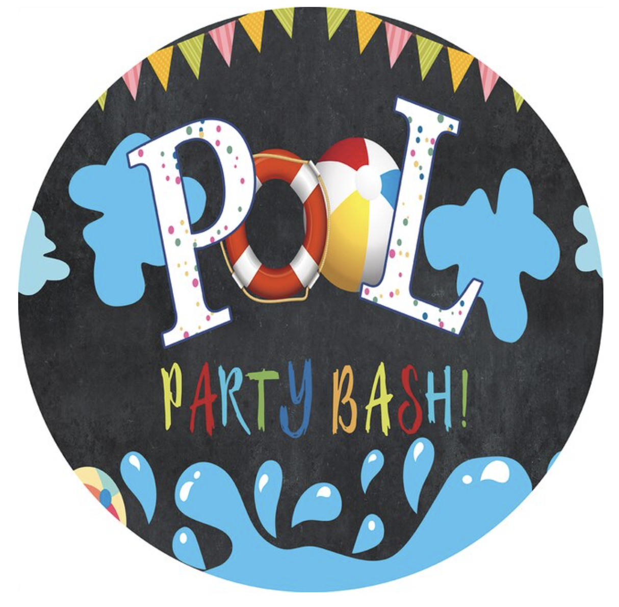 POOL PARTY SUPPLIES SPLISH SPLASH FLOAT BEACH BALL ROUND BIRTHDAY BANNER BACKDROP