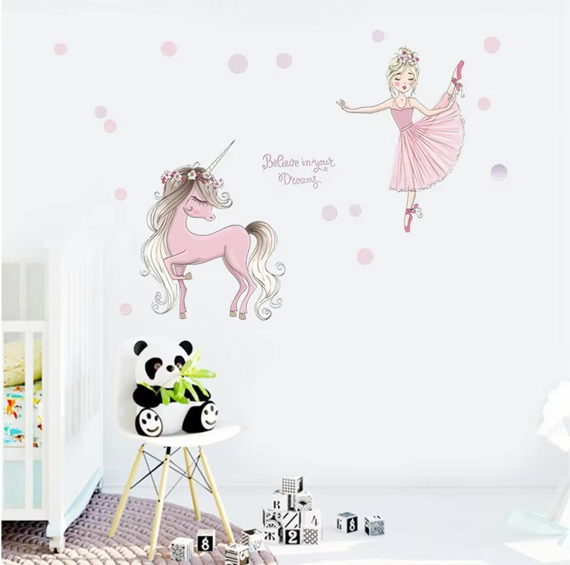 BALLET BALLERINA LITTLE PRINCESS UNICORN DANCING WALL STICKER MURAL Decal