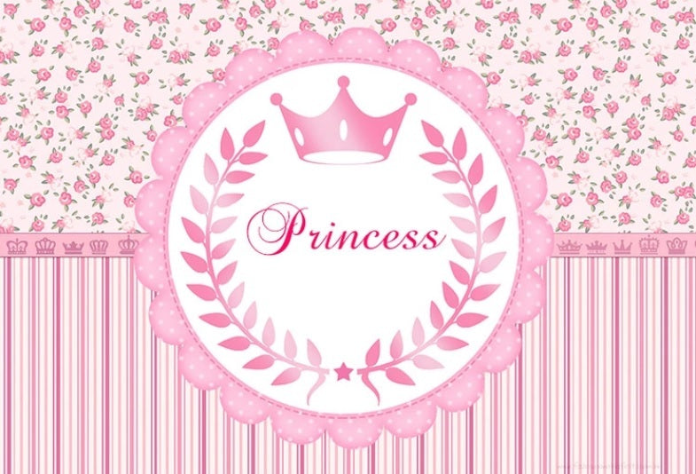 PRINCESS PINK CROWN FLOWER ROSE PERSONALISED BIRTHDAY PARTY BANNER BACKDROP