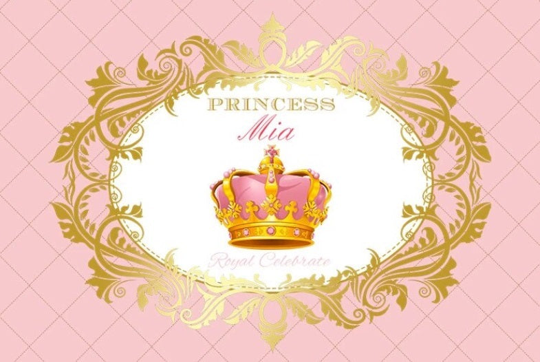 PRINCESS QUEEN DIAMOND CROWN FLORAL PERSONALISED BIRTHDAY PARTY BANNER BACKDROP