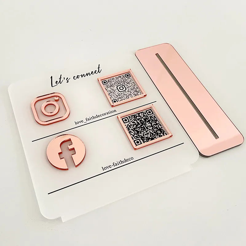 BUSINESS MULTI QR CODE SCANNING SIGN SOCIAL MEDIA BOARD PLAQUE SQUARE PINK