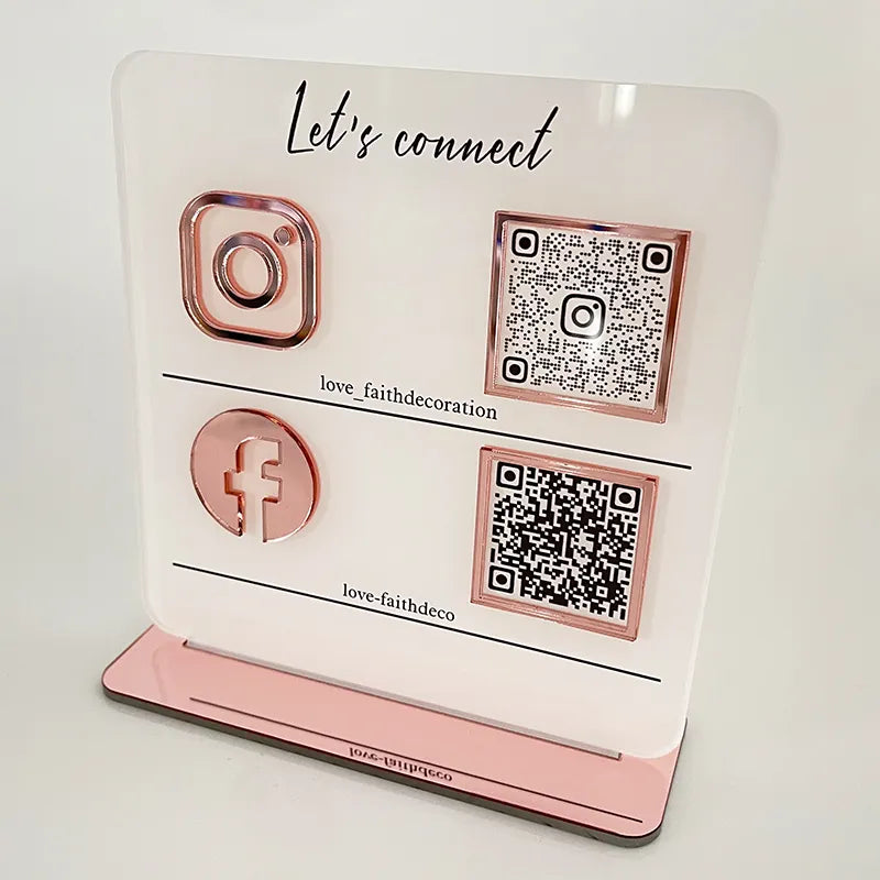 BUSINESS MULTI QR CODE SCANNING SIGN SOCIAL MEDIA BOARD PLAQUE SQUARE PINK