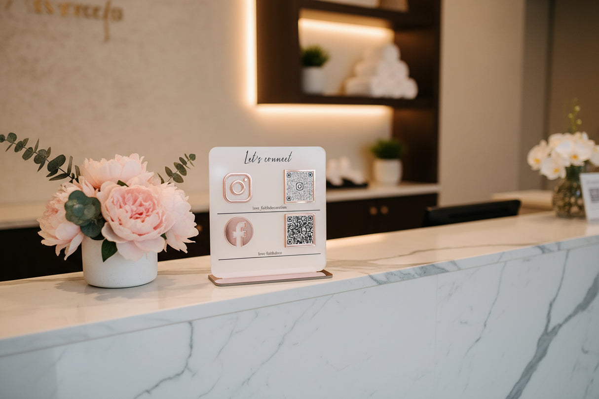Square Pink Multi QR Code Social Media Sign | Custom Acrylic Plaque