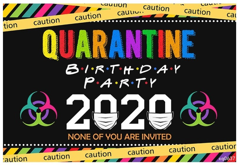 QUARANTINE COLOURED ISOLATION PERSONALISED BIRTHDAY PARTY BANNER BACKDROP