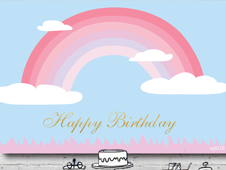 RAINBOW PINK BLUE PERSONALISED BIRTHDAY PARTY SUPPLIES BANNER BACKDROP DECORATION