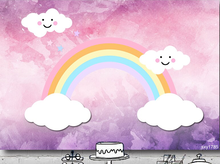 RAINBOW COLOUR CLOUDS PERSONALISED BIRTHDAY PARTY BANNER BACKDROP DECORATION