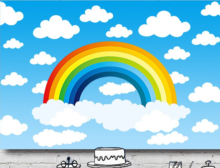 RAINBOW CLOUDS COLOUR PERSONALISED BIRTHDAY PARTY BANNER BACKDROP DECORATION