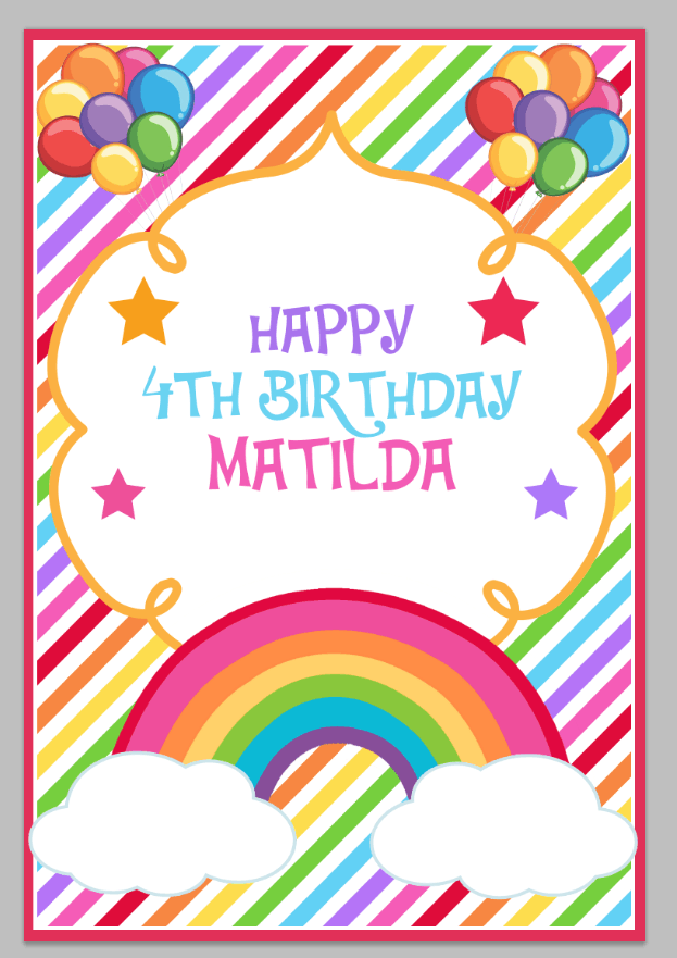 RAINBOW BALLOONS PINK PERSONALISED BIRTHDAY PARTY BANNER BACKDROP DECORATION