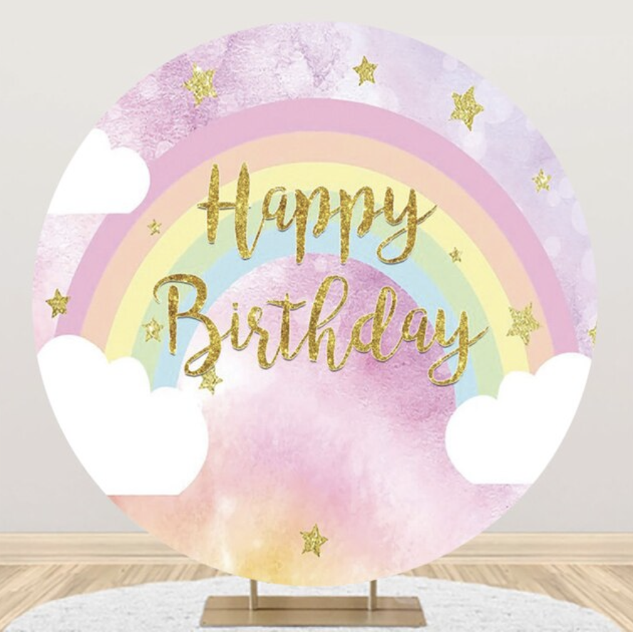 RAINBOW CLOUDS GLITTER STARS ABSTRACT ART PARTY ROUND BIRTHDAY PERSONALISED BANNER