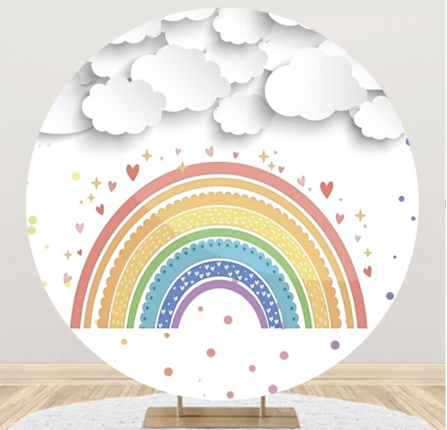 RAINBOW HEARTS STARTS CLOUDS PAPER CUT OUT ARTS PARTY ROUND BIRTHDAY BANNER