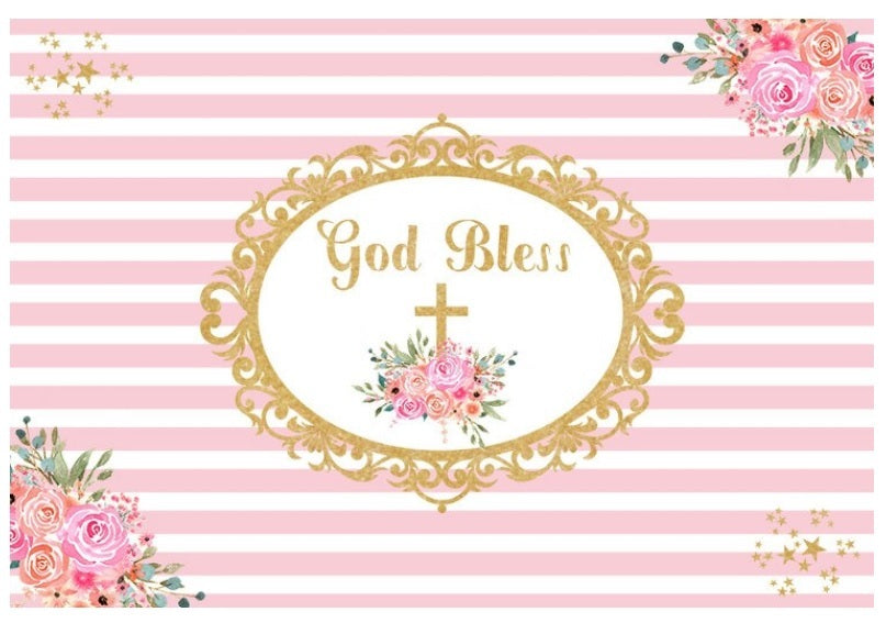 BAPTISM CHRISTENING COMMUNION GIRL PINK PARTY BANNER BACKDROP DECORATION