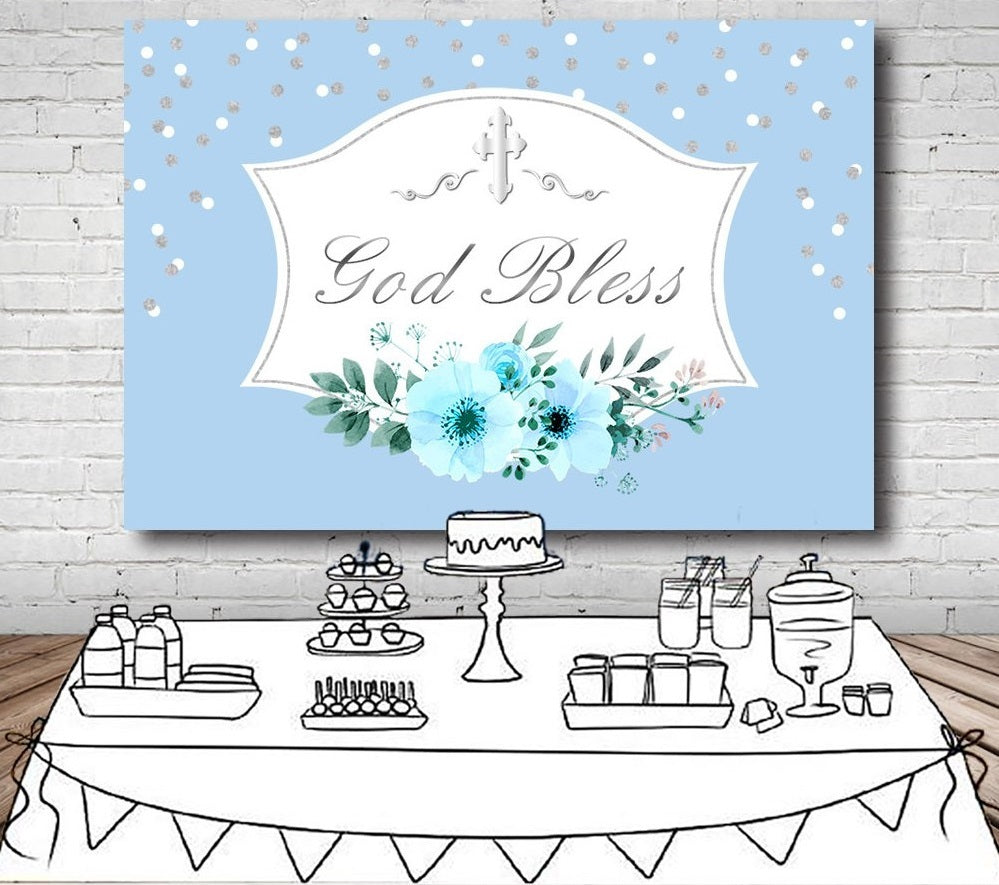 BAPTISM CHRISTENING COMMUNION RELIGIOUS BOY PARTY BANNER BACKDROP DECORATION