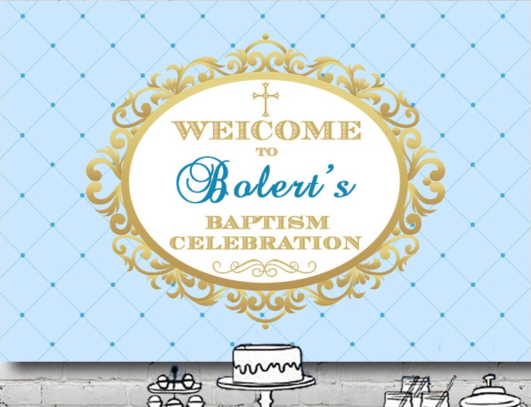 BAPTISM CHRISTENING COMMUNION RELIGIOUS BLUE PARTY BANNER BACKDROP DECORATION
