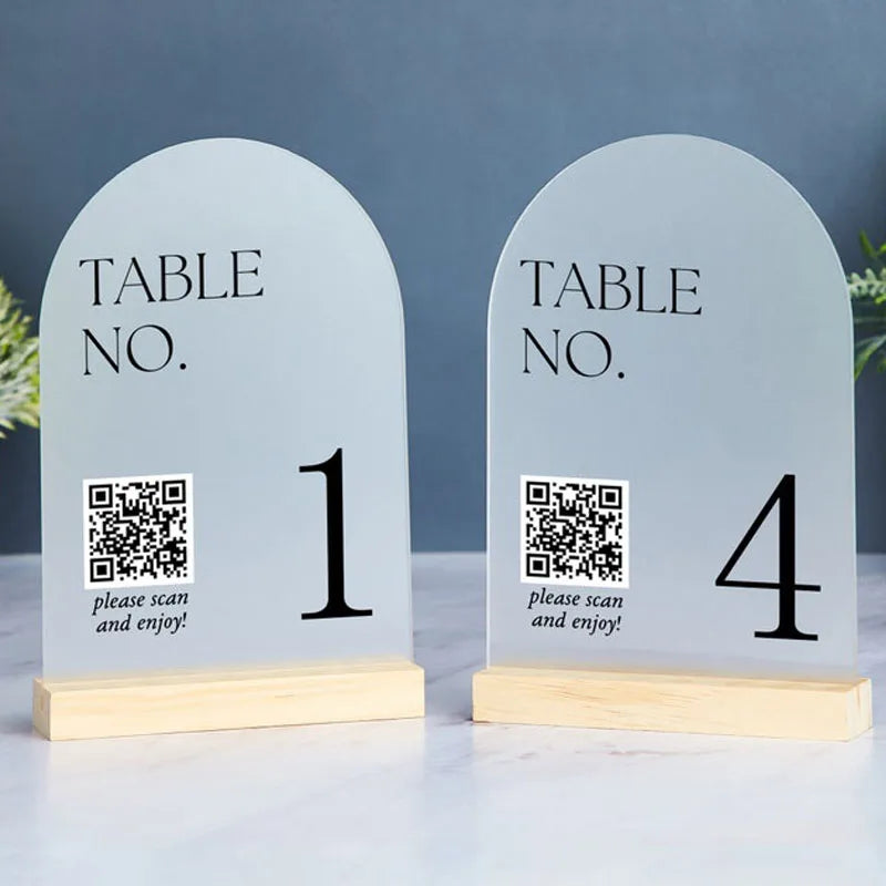 CUSTOM ACRYLIC TABLE NUMBER SIGN WITH QR CODE WEDDING RESTAURANT MENU