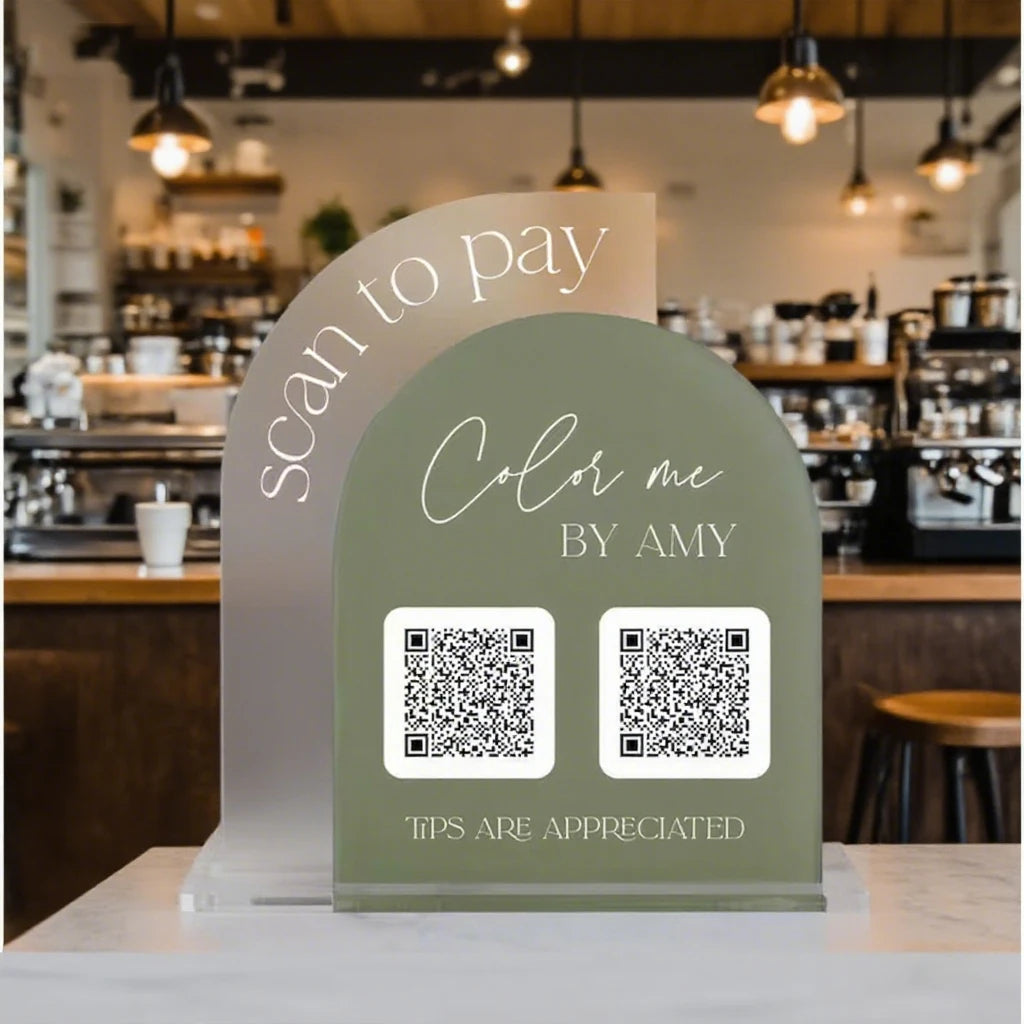 CUSTOM ACRYLIC QR CODE PAYMENT SIGN WITH LOGO SOCIAL MEDIA BUSINESS REVIEW