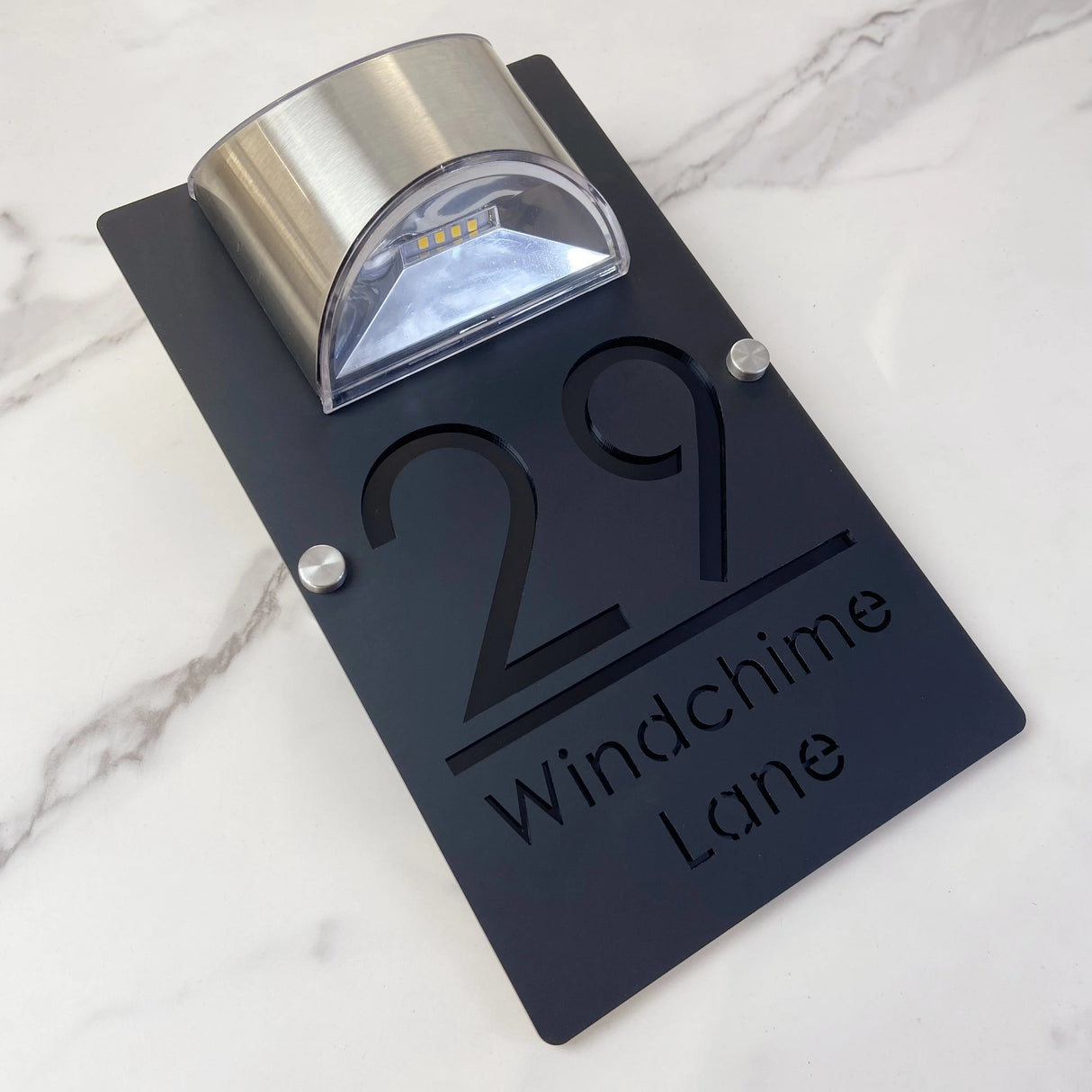 LED SOLAR CUSTOM HOUSE SIGN NUMBER STREET LARGE 32CM SIGN ACRYLIC ADDRESS DOOR WALL PLAQUE