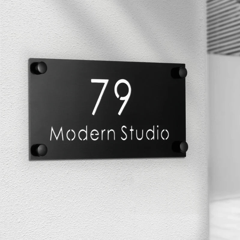 STAINLESS STEEL HOUSE NUMBER DOOR PLATE LASER CUT BLACK CUSTOMISED STREET ADDRESS