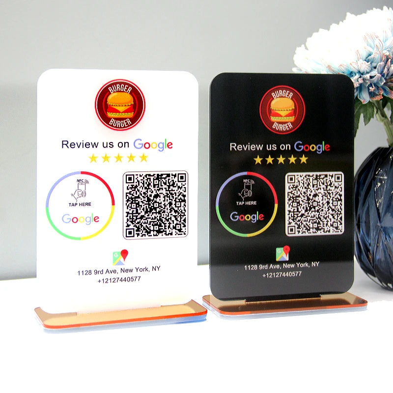 NFC QR CODE GOOGLE REVIEW SIGN LOGO BUSINESS NAME CUSTOM SOCIAL MEDIA SIGN