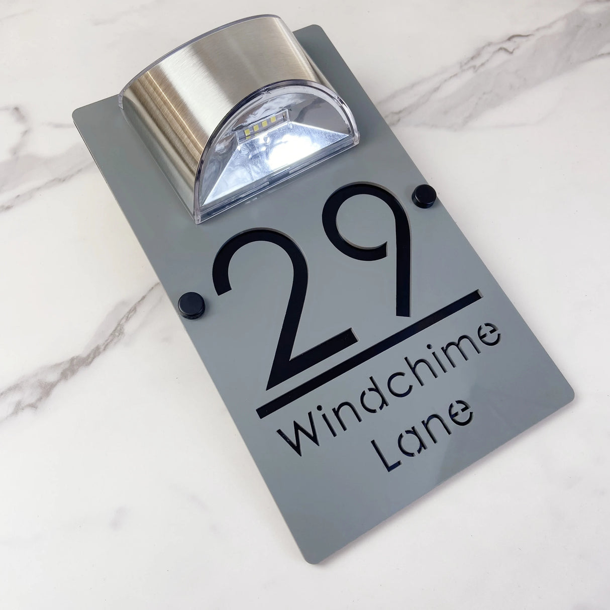 LED SOLAR CUSTOM HOUSE SIGN NUMBER STREET LARGE 32CM SIGN ACRYLIC ADDRESS DOOR WALL PLAQUE