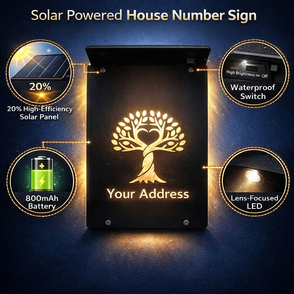 Custom Solar LED 3D Acrylic House Sign | Personalised Warm Light Address Plaque