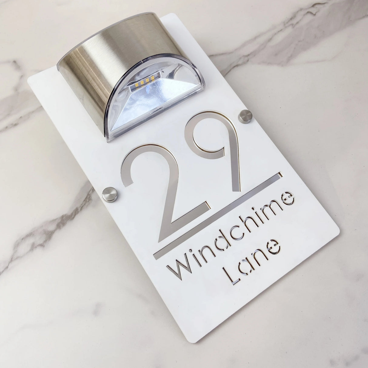 LED SOLAR CUSTOM HOUSE SIGN NUMBER STREET LARGE 32CM SIGN ACRYLIC ADDRESS DOOR WALL PLAQUE