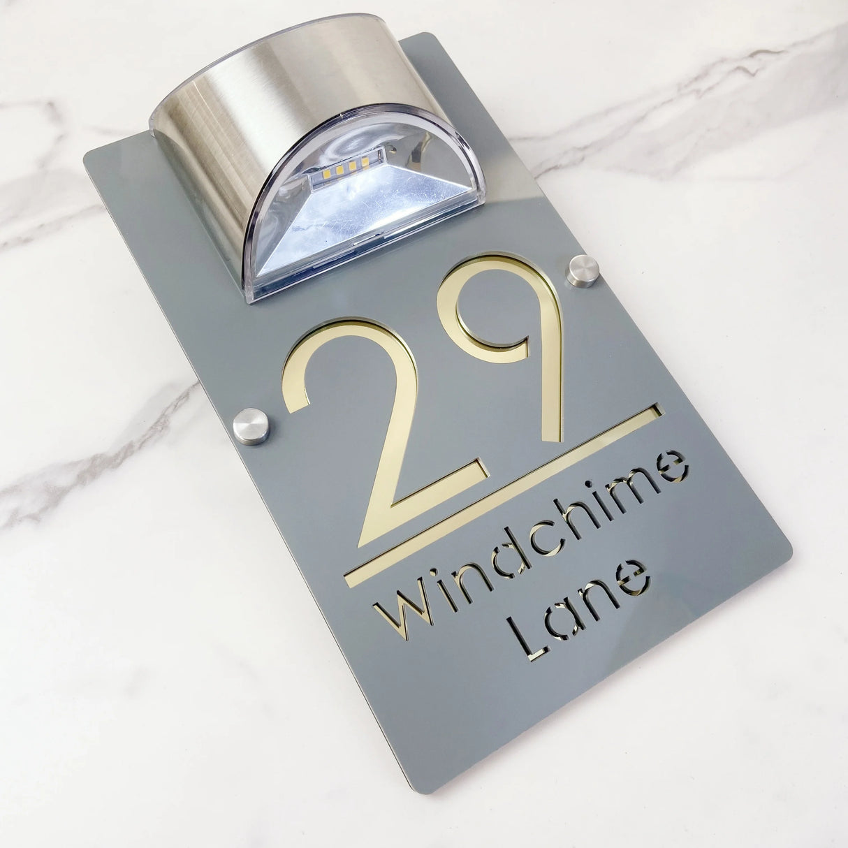 LED SOLAR CUSTOM HOUSE SIGN NUMBER STREET LARGE 32CM SIGN ACRYLIC ADDRESS DOOR WALL PLAQUE