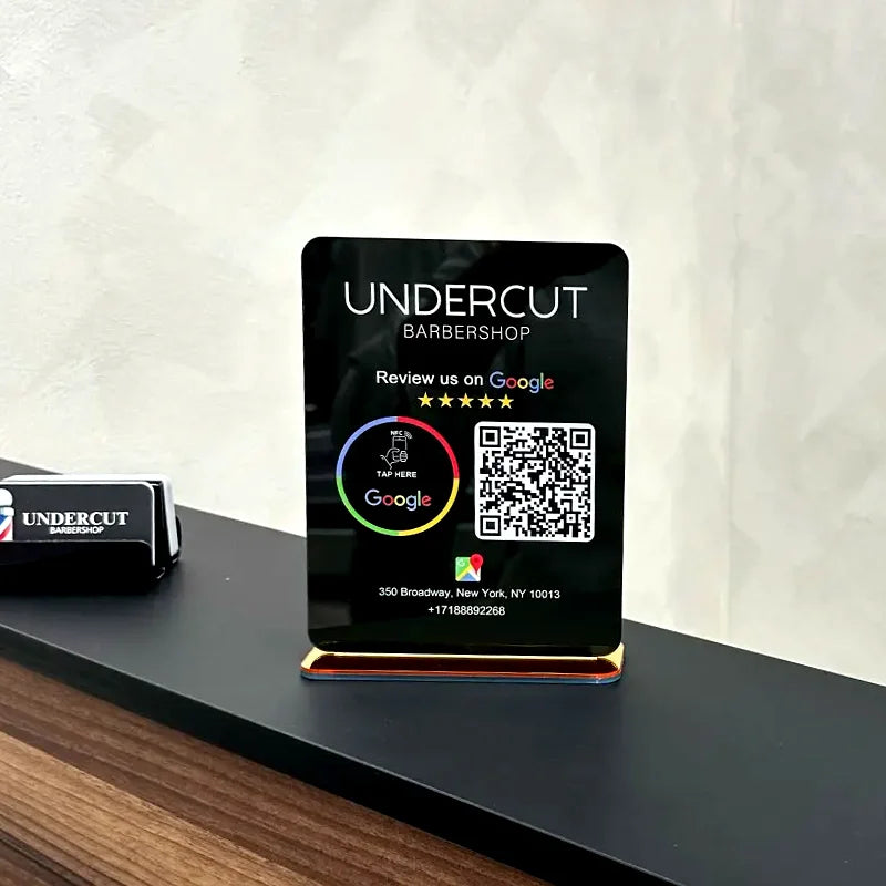 NFC QR CODE GOOGLE REVIEW SIGN LOGO BUSINESS NAME CUSTOM SOCIAL MEDIA SIGN