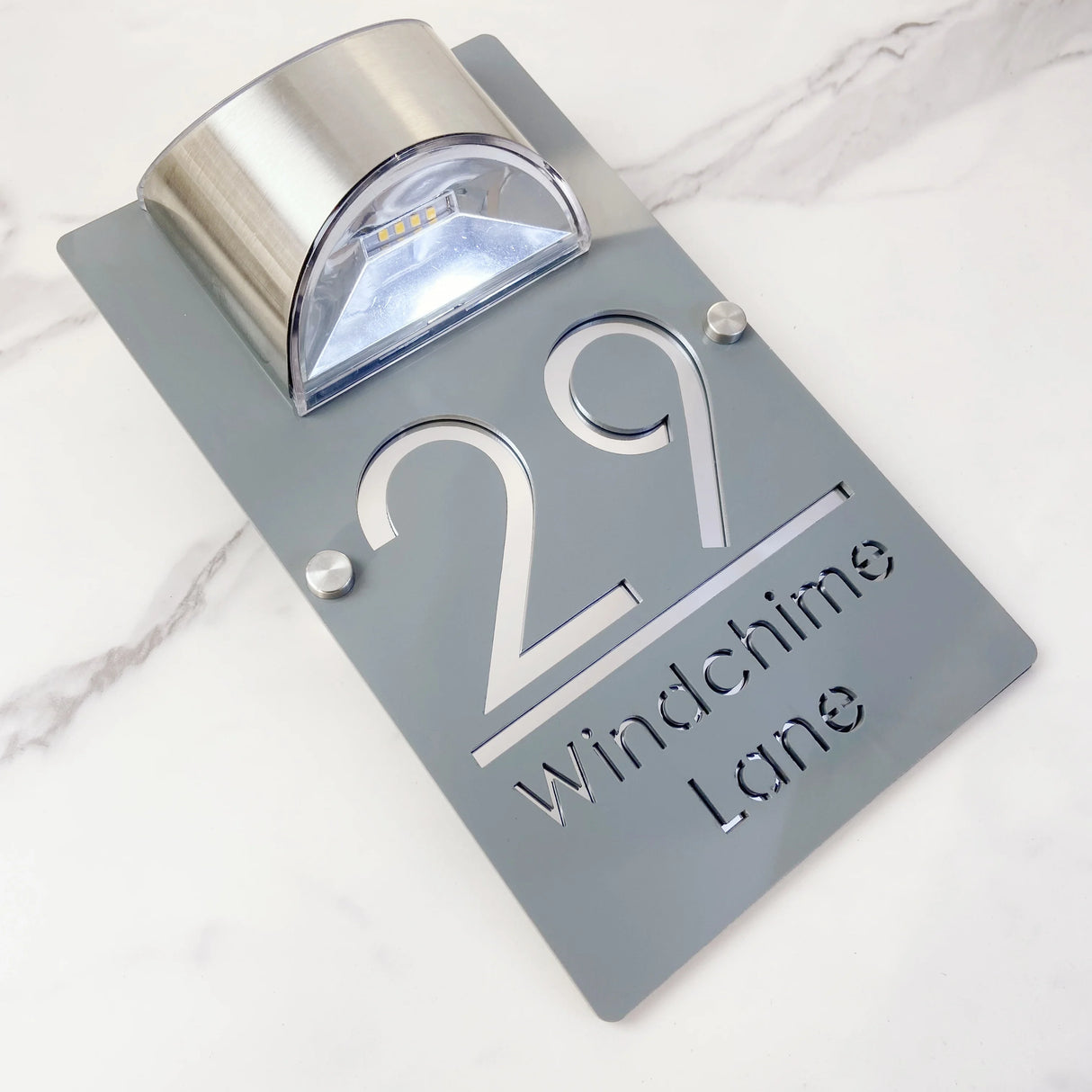 LED SOLAR CUSTOM HOUSE SIGN NUMBER STREET LARGE 32CM SIGN ACRYLIC ADDRESS DOOR WALL PLAQUE