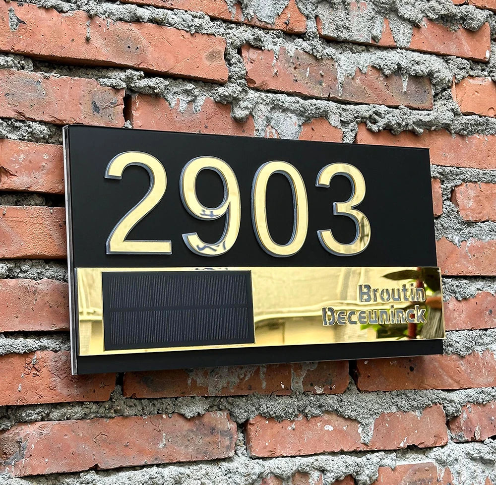 CUSTOM SOLAR LED HOUSE NUMBER SIGN ADDRESS CUSTOM ACRYLIC HORIZONTAL BACKLIT GOLD SILVER