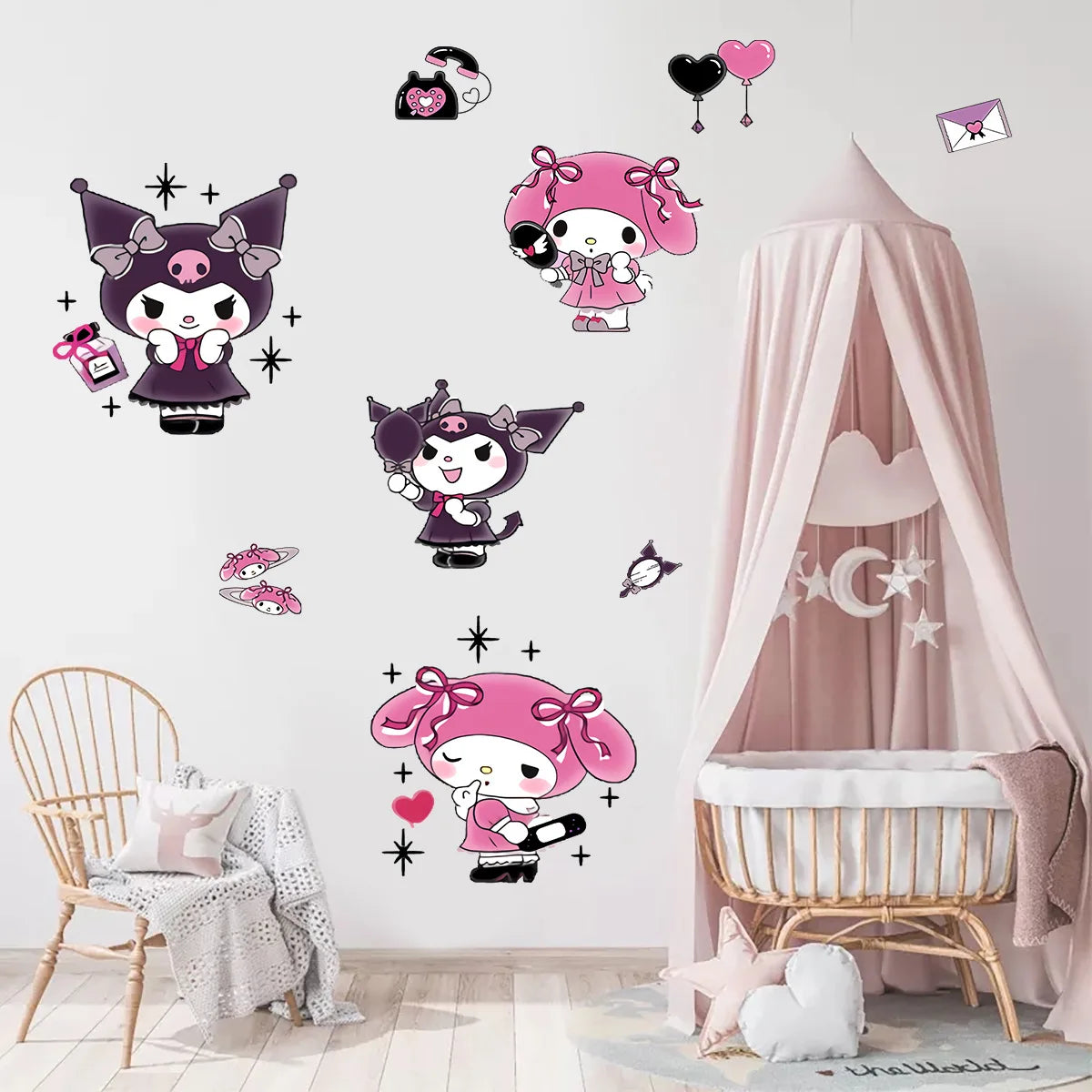 HELLO KITTY MY MELODY KUROMI PINK PURPLE WALL STICKER MURAL ART Decal
