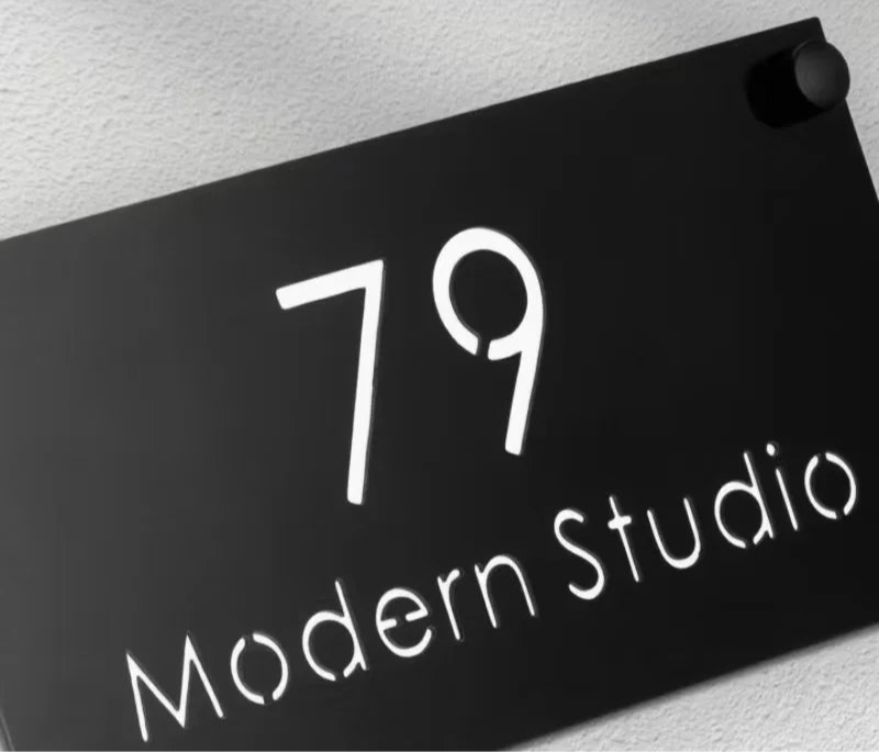STAINLESS STEEL HOUSE NUMBER DOOR PLATE LASER CUT BLACK CUSTOMISED STREET ADDRESS