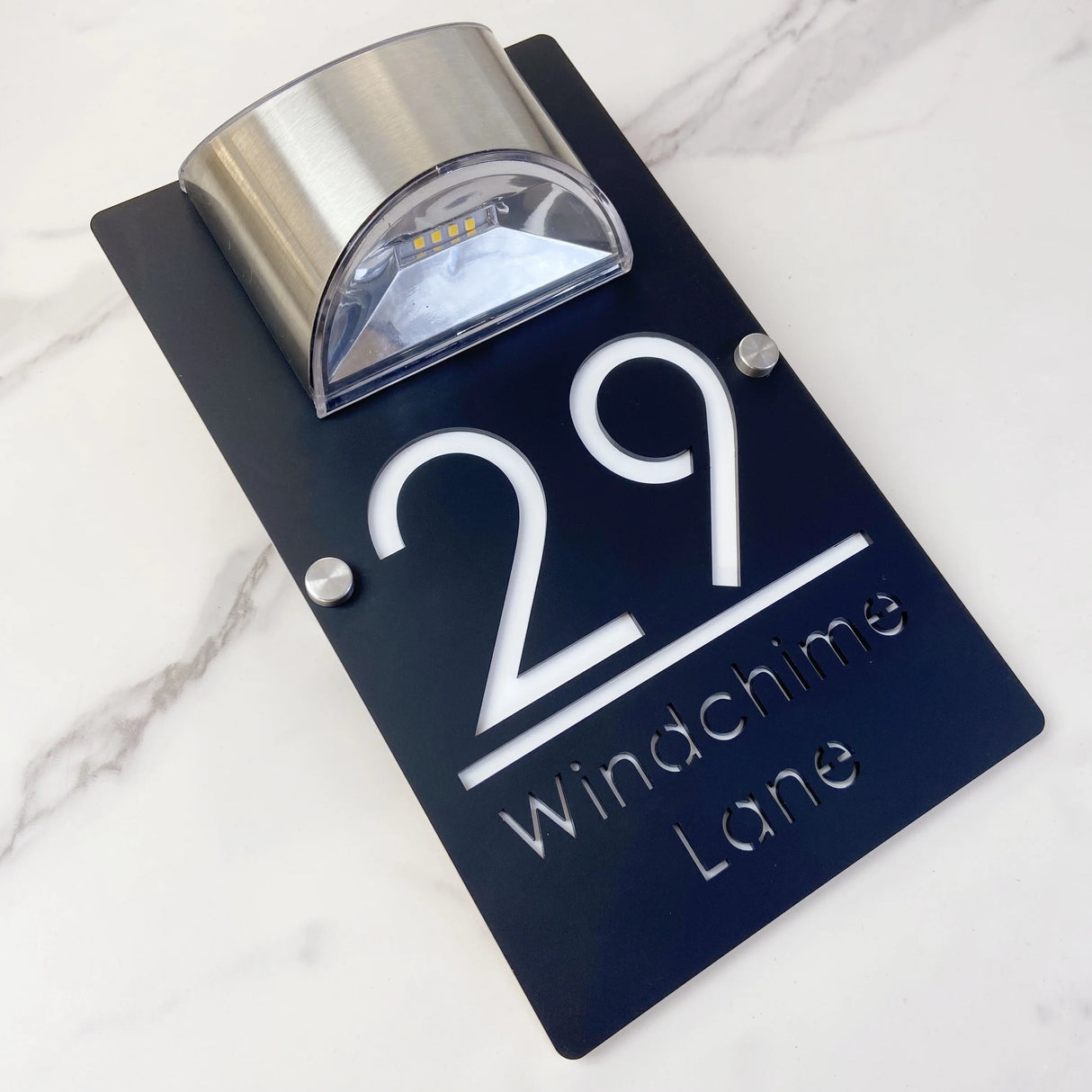 LED SOLAR CUSTOM HOUSE SIGN NUMBER STREET LARGE 32CM SIGN ACRYLIC ADDRESS DOOR WALL PLAQUE