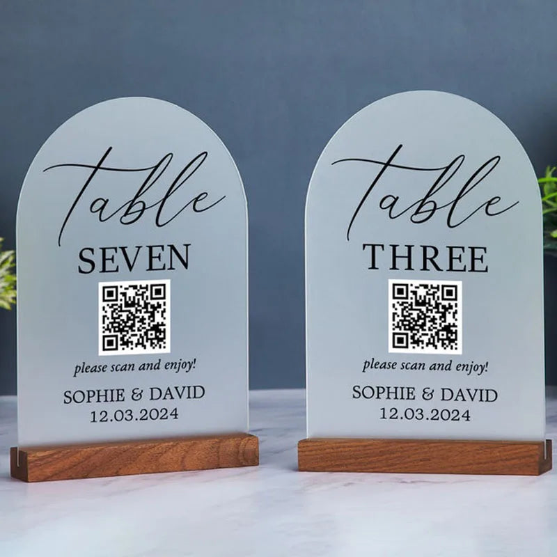 CUSTOM ACRYLIC TABLE NUMBER SIGN WITH QR CODE WEDDING RESTAURANT MENU