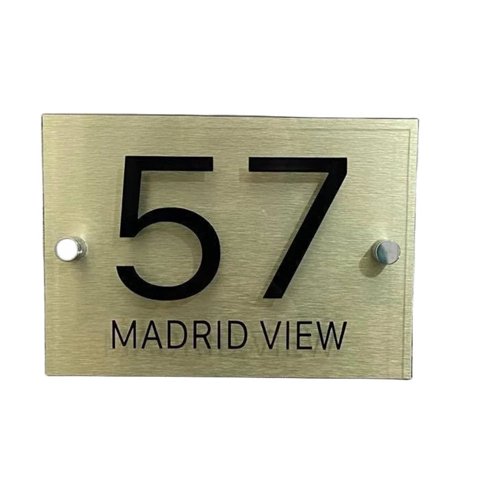 CUSTOM HOUSE SIGN GOLD NUMBER STREET SIGN GLASS EFFECT ACRYLIC ADDRESS DOOR WALL PLAQUE