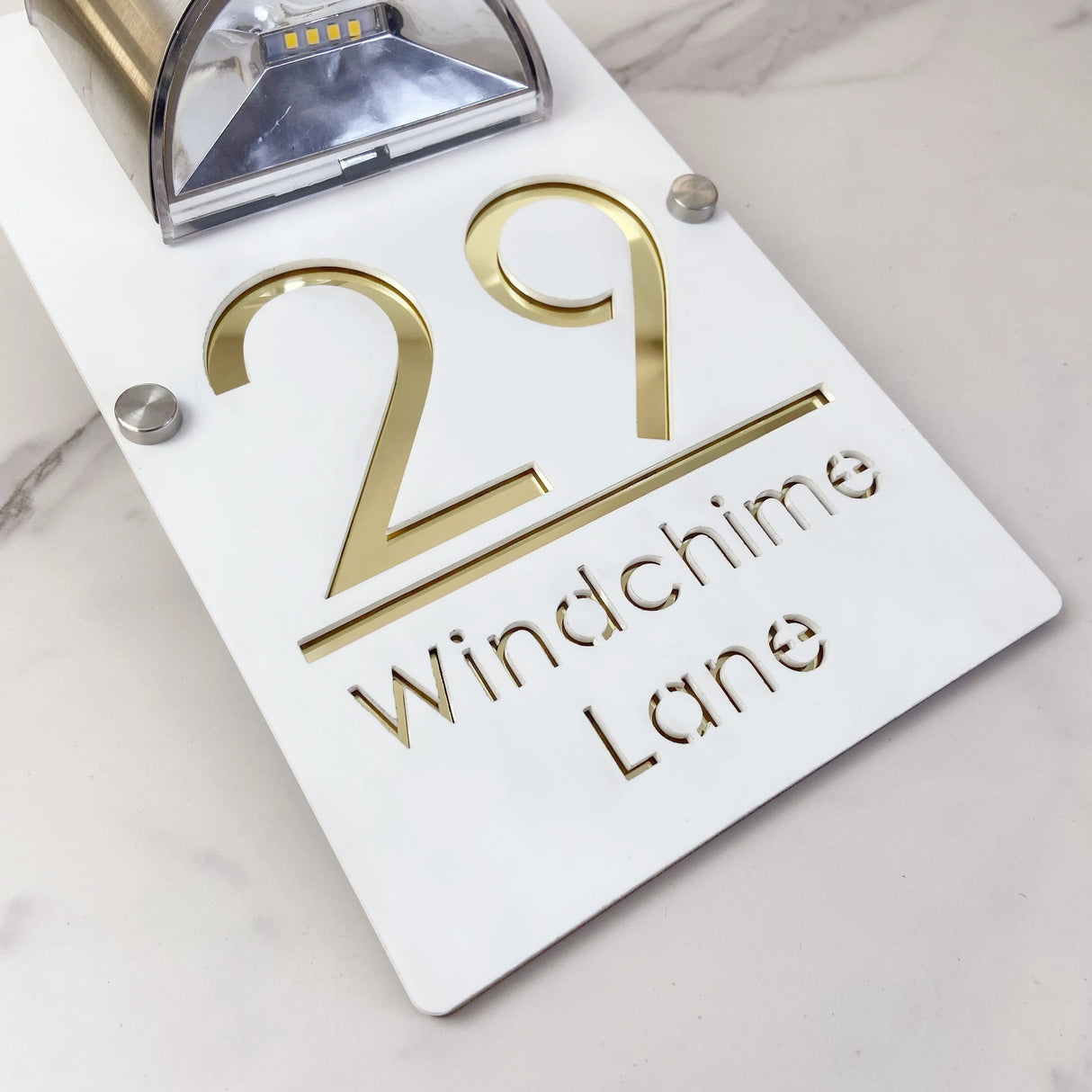 LED SOLAR CUSTOM HOUSE SIGN NUMBER STREET LARGE 32CM SIGN ACRYLIC ADDRESS DOOR WALL PLAQUE