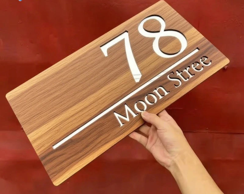 WOOD WOODEN CUSTOM OUTDOOR HOUSE SIGN NUMBER STREET HOUSE ADDRESS WALL MAIL BOX LETTER BOX PLAQUE