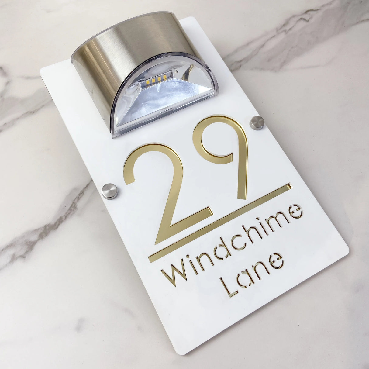 LED SOLAR CUSTOM HOUSE SIGN NUMBER STREET LARGE 32CM SIGN ACRYLIC ADDRESS DOOR WALL PLAQUE