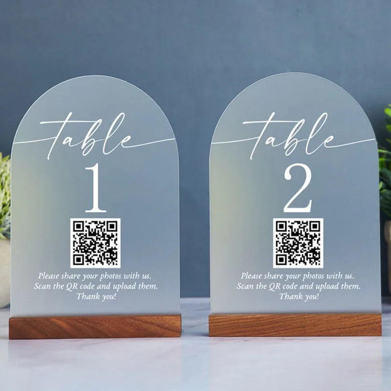 CUSTOM ACRYLIC TABLE NUMBER SIGN WITH QR CODE WEDDING RESTAURANT MENU