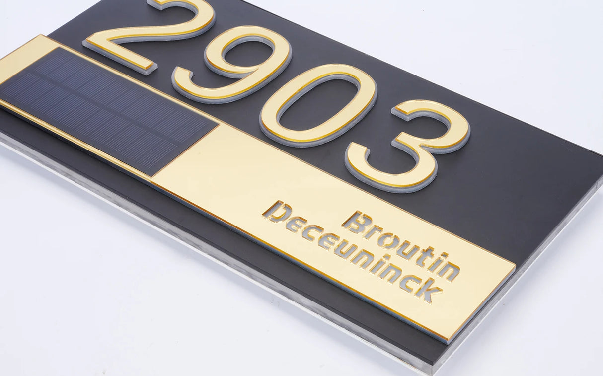 CUSTOM SOLAR LED HOUSE NUMBER SIGN ADDRESS CUSTOM ACRYLIC HORIZONTAL BACKLIT GOLD SILVER