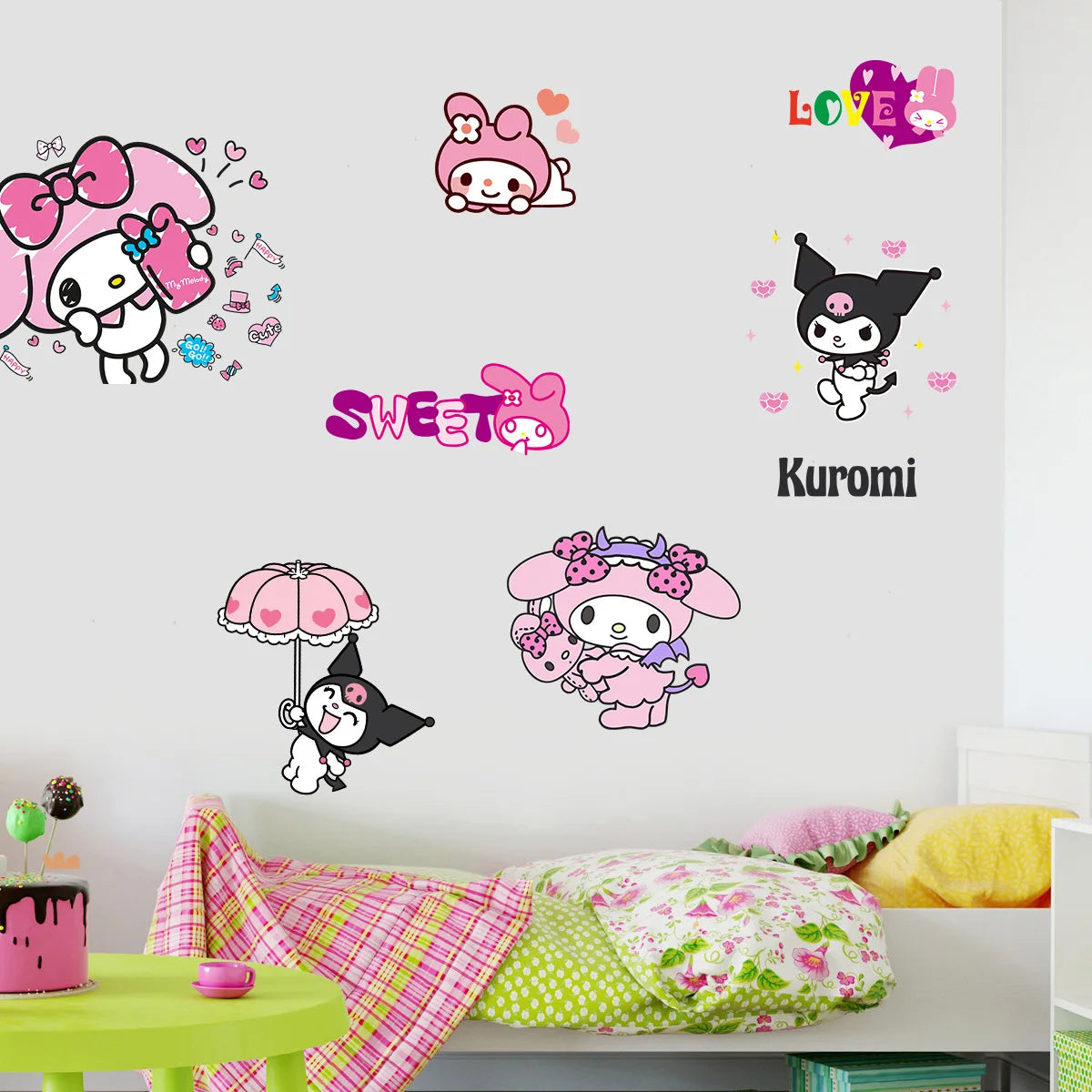 HELLO KITTY MY MELODY KUROMI PINK PURPLE WALL STICKER MURAL ART Decal