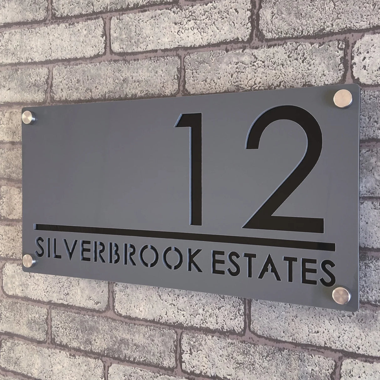 CUSTOM HOUSE SIGN NUMBER STREET SIGN GREY BLACK ACRYLIC ADDRESS DOOR WALL PLAQUE