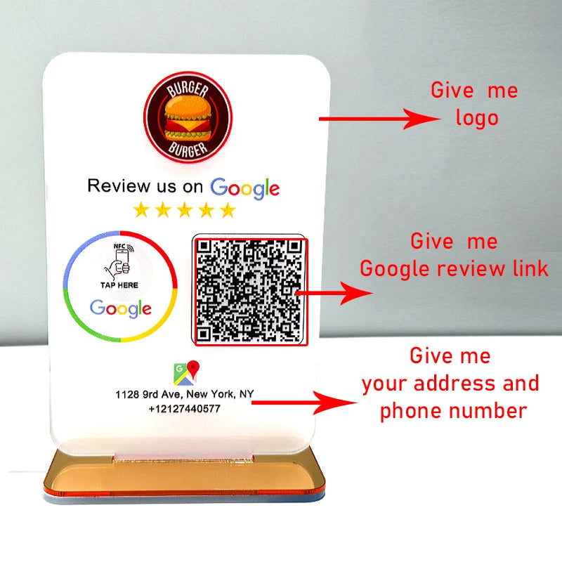 NFC QR CODE GOOGLE REVIEW SIGN LOGO BUSINESS NAME CUSTOM SOCIAL MEDIA SIGN