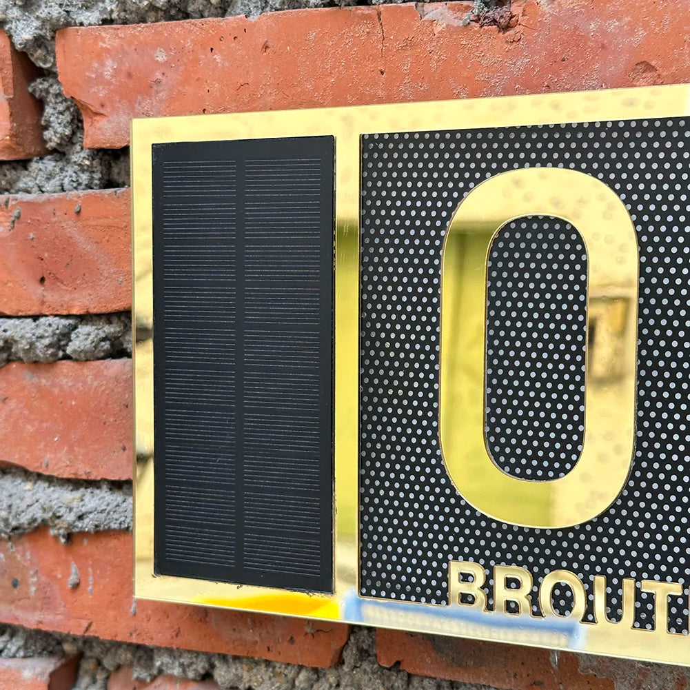 LED SOLAR CUSTOM HOUSE SIGN NUMBER STREET ACRYLIC SILVER GOLD ROSE GOLD ADDRESS DOOR WALL PLAQUE