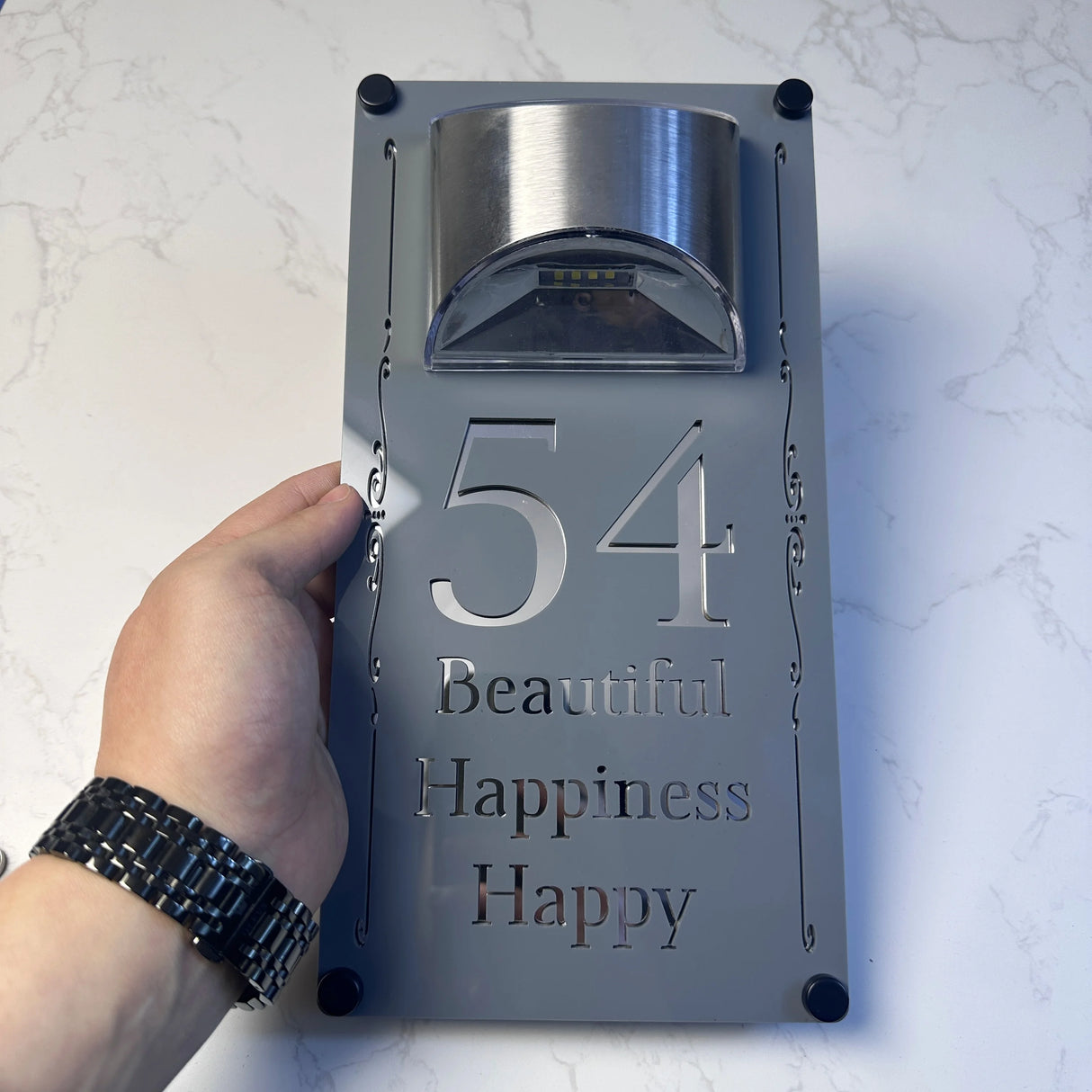 LED SOLAR DECORATIVE CUSTOM HOUSE SIGN NUMBER STREET SIGN ACRYLIC ADDRESS DOOR WALL PLAQUE