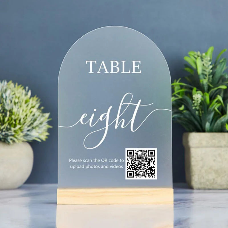 CUSTOM ACRYLIC TABLE NUMBER SIGN WITH QR CODE WEDDING RESTAURANT MENU