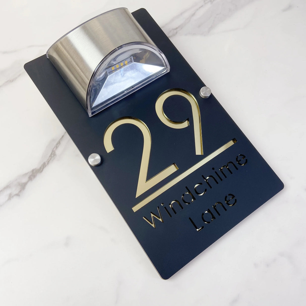 LED SOLAR CUSTOM HOUSE SIGN NUMBER STREET LARGE 32CM SIGN ACRYLIC ADDRESS DOOR WALL PLAQUE