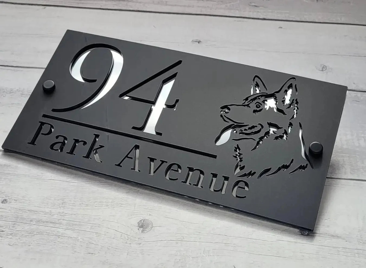 CUSTOM HOUSE SIGN NUMBER STREET DOG PUPPY SIGN ACRYLIC ADDRESS DOOR WALL PLAQUE