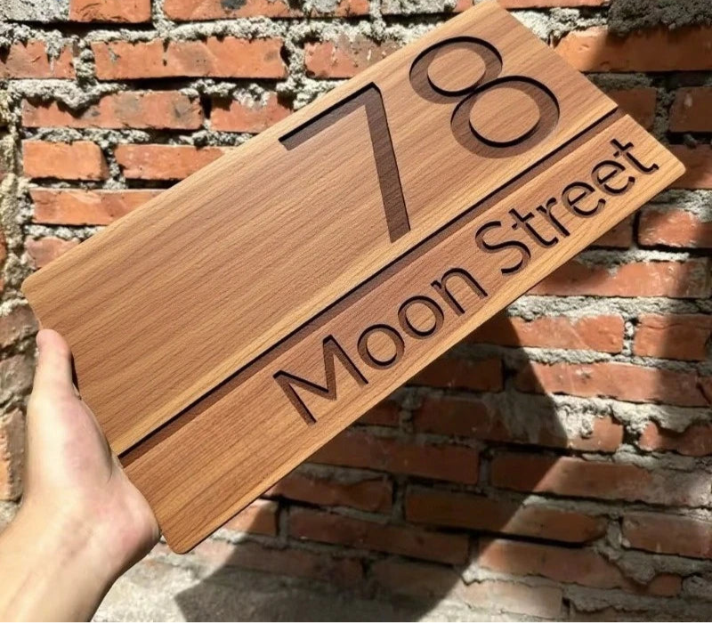 WOOD WOODEN CUSTOM OUTDOOR HOUSE SIGN NUMBER STREET HOUSE ADDRESS WALL MAIL BOX LETTER BOX PLAQUE