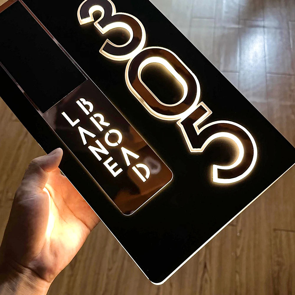 CUSTOM SOLAR LED HOUSE NUMBER SIGN ADDRESS CUSTOM ACRYLIC VERTICAL BACKLIT ROSE GOLD SILVER