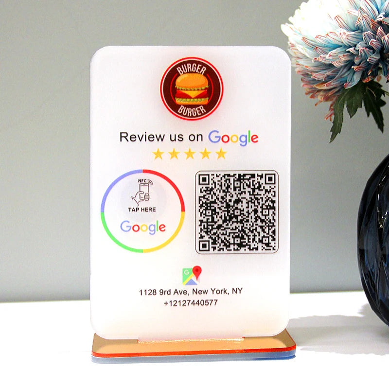 NFC QR CODE GOOGLE REVIEW SIGN LOGO BUSINESS NAME CUSTOM SOCIAL MEDIA SIGN